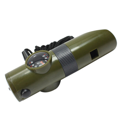 Multifunction Survival Whistle Compass Thermometer Mirror Torch