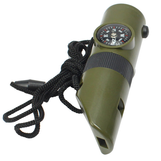 Multifunction Survival Whistle Compass Thermometer Mirror Torch