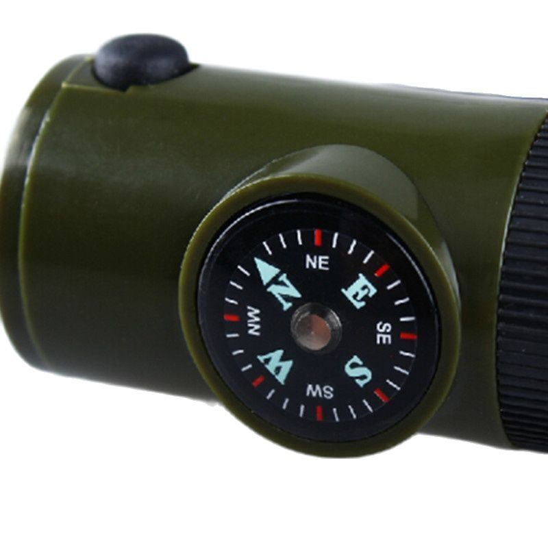 Multifunction Survival Whistle Compass Thermometer Mirror Torch