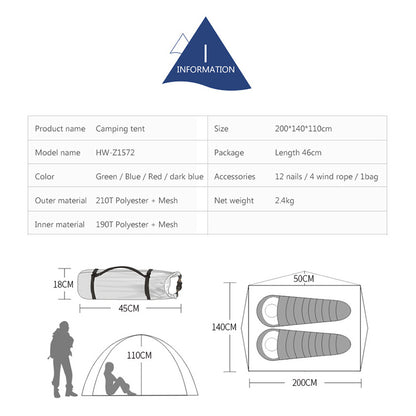 Hewolf Outdoor Camping Tent Double Layer Ultralight 2 Persons