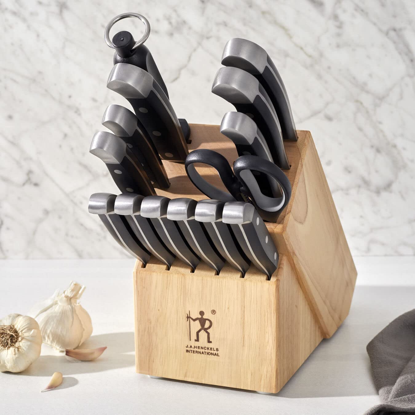 White Handle Knife Set with Block