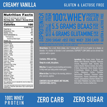 Isopure Creamy Vanilla Whey Isolate Protein Powder